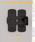 2 Pack 90 Degree Flip Barn Door Lock Set For Privacy And Real Deal Security installed on door, black sliding gate latch