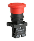 Red 22mm Latching Push Button Switch Mushroom Emergency Stop Button 600V 10A With Normally Closed And Normally Open Contacts For Industrial Control Panels And Heavy Duty Machinery, front view