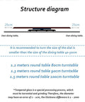 Structure diagram showing dimensions and recommendations for Rotating Lazy Susan Turntable With Tempered Glass Surface