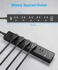 8 In 1 Surge Protector Power Strip With 5 Widely Spaced Outlets 3 USB Ports Including USB C Port 1250 Watt 10 Amp 5 Ft Extension Cord Wall Mountable For Home Office Black, black strip with 5 outlets and 3 USB ports