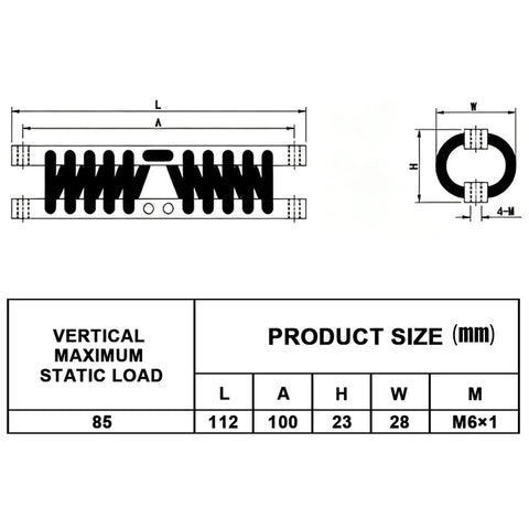 Two Pack 10 Loop Wire Rope Isolators For Industrial Machinery, 304 Stainless Steel Construction, Heavy Duty Vibration Dampers For Equipment, Durable Anti Vibration Mounts To Reduce Noise, Wear, And Resonance. Size 112x28x23mm drawing