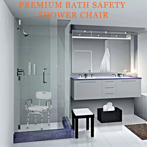 360 Degree Swivel Shower Chair For Tub And Shower in modern bathroom with glass panel, height adjustable with anti-slip features