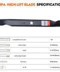 Diagram of 2 Pack 138971 High Lift Mower Blades 5 Point Star For Craftsman 42 Inch Riding Mower LT1000 LT2000 And Husqvarna 42 Inch Deck Lawn Tractor Models Replace 532138971 422719 with specifications.