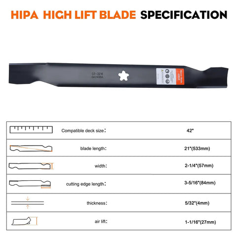 Diagram of 2 Pack 138971 High Lift Mower Blades 5 Point Star For Craftsman 42 Inch Riding Mower LT1000 LT2000 And Husqvarna 42 Inch Deck Lawn Tractor Models Replace 532138971 422719 with specifications.