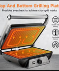 Heavy Duty 1000W Electric Panini Press Grill With Non Stick Plates showing internal grilling plates designed for even heat.