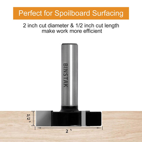 CNC Spoilboard Surfacing Router Bit With Half Inch Shank, 2 Inch Cutting Diameter, Half Inch Cut Length, side view