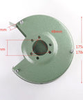 Top view of green iron 6 Inch Bench Grinder Wheel Safety Guard With Inner And Outer Shields, Pro Grade Fit For 150 Type Grinding Machines