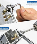 Pro Grade Rivet Nut Tool Kit With Seven Mandrels M3 Through M12 And 70 Flat Head Rivet Nuts, Built Tough For Thin Materials From Electronics Brackets To Automotive Chassis., hand tool setting rivet nuts with hex key and drill on metal sheet