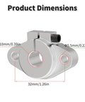 Product Dimensions diagram of Four Pack SHF10 Linear Shaft Support Brackets for 10mm Rails, 32mm spacing, aluminum