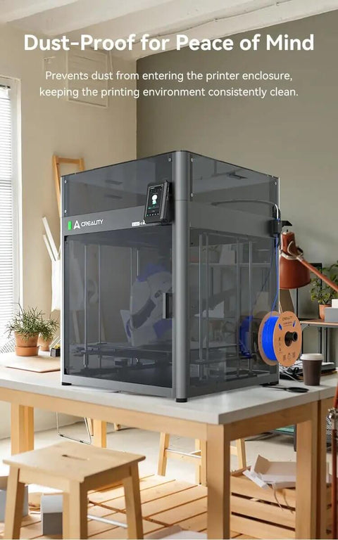 Clear Acrylic Printer Enclosure For Ender 5 Max 3D Printer on table, dustproof cover with constant temperature control