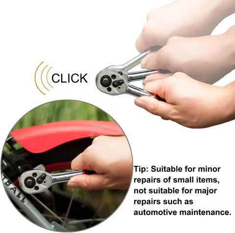 Compact Quarter Inch Drive Ratchet Socket Set With Ten Metric Sockets From Four To Thirteen Millimeters in use for minor repairs