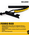 Campfire Fire Starter Kit With Rope And Ferro Rod, Easy Spark System showing extra-large ferro rod with black and yellow paracord