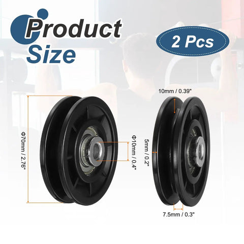 Heavy Duty Nylon Bearing Gym Pulley Wheel Set With Steel Shafts For Cable Machines Home Gym And Garage Door Training 70mm Diameter Black Fittings Durable Wear-Resistant Fitness Accessory Kit 2 Pcs, 70mm black pulley set