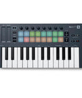 Portable 25 Key MIDI Keyboard Controller With USB Connectivity And FL Studio Integration, front view showing keys and pads.