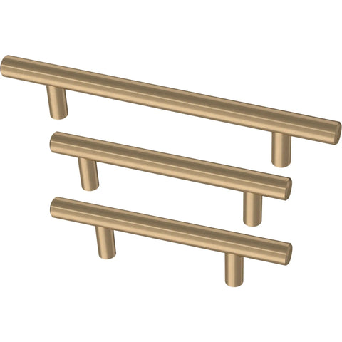 Champagne Bronze Cabinet Handles 5 1/16 Inch Hole Center Modern Pulls for Drawers and Kitchen Cabinets in stainless steel.