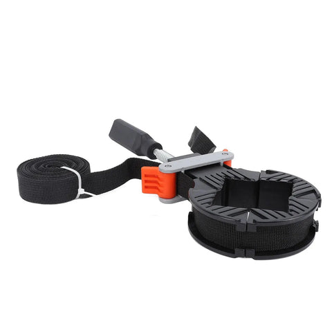 Heavy Duty Strap Clamp With Four Detachable Corners And Slick Quick Adjust Lever For Top Shelf Woodworking Picture Frames Cabinets Drawer Assembly 13Ft Nylon Webbing Tool, featuring adjustable clamp and nylon strap.