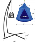 X Shaped Hanging Tree Tent With Swing Chair And Canopy, Steel Frame Hammock Stand For Indoor And Outdoor Use, Blue, size shown
