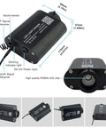 Lit 16W Bluetooth Fiber Optic Curtain Light Kit with RGBW light engine, showing dimensions and signal ports, for sensory rooms.