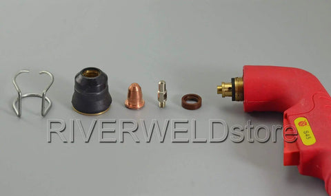 Pro Grade S45 Plasma Torch Head Kit With PD0116-08 Tips And PR0110 Electrodes, 1 Wrench, Red OEM Replacement Parts Display