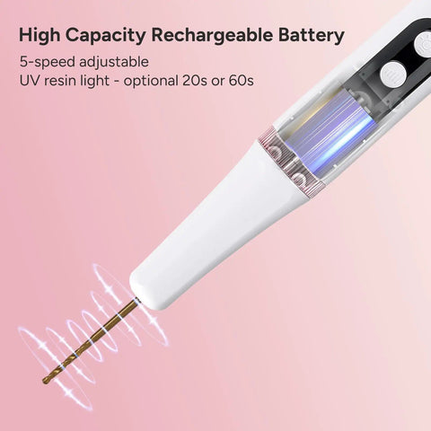 All In One Resin Polishing Kit With Electric Rotary Drill And UV Light showing 5-speed adjustable cordless drill with UV light