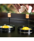 Outdoor Griddle Breakfast Prep Kit With Trigger Pancake Batter Dispenser Cast Iron Bacon Press And Two Nonstick Egg Rings for eggs