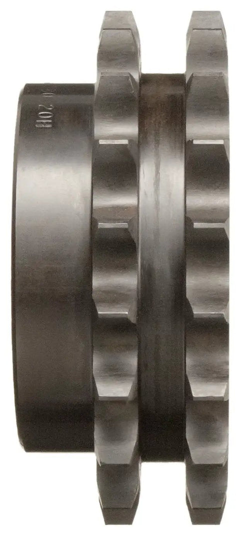 Side view of Reboreable Double Type B Roller Chain Sprocket For 80-2 Chain One Inch Pitch 30 Teeth, metal construction, showing teeth profile
