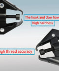 Close-up view of Two In One Heavy Duty Wiper Arm And Battery Terminal Puller Kit showing steel hooks and precision threads for cars.