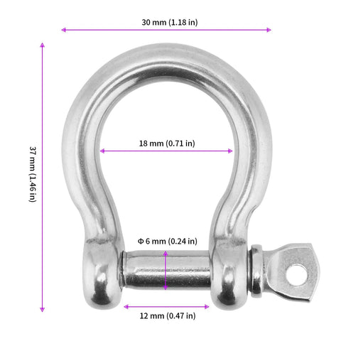 Tough As Nails 15 Pack 1/4 Inch 304 Stainless Steel Screw Pin Shackles, showing dimensions and details for rigging use.