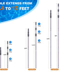 Extendable sections of 15 Foot Telescoping Pool Pole for Skimmer Net, Brush, and Vacuum Head - Adjustable Aluminum Cleaning Pole