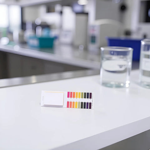 80 Pack Litmus Paper Strips pH Test Strips 1 To 14 For Saliva Urine Water Soil Pet Food And Diet Testing on lab counter