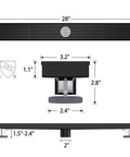 28 Inch Linear Shower Drain With Removable Wedge Wire Grate Matte Black 304 Stainless Steel Rectangle Shower Floor Drain dimensions shown