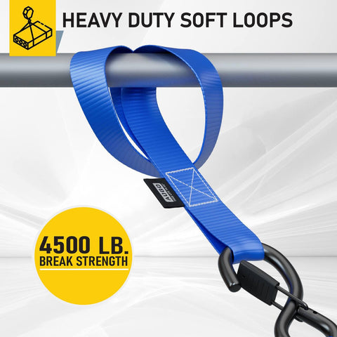 Blue Six Pack Soft Loop Tie Down Straps For Securing ATVs UTVs Motorcycles Scooters Dirt Bikes And Lawn And Garden Equipment