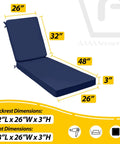 Diagram of Outdoor Chaise Lounge Cushions Navy Blue Replaceable Patio Cushions Waterproof Fade Resistant UV Safe dimensions.