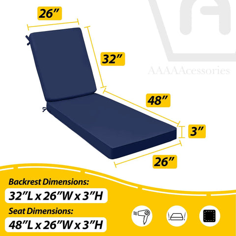 Diagram of Outdoor Chaise Lounge Cushions Navy Blue Replaceable Patio Cushions Waterproof Fade Resistant UV Safe dimensions.