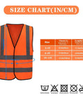 Size chart for Premium Bright Orange Custom Printed Kids Reflective Vest High Visibility Safety Gear For School Run.