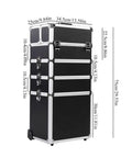 Portable Aluminum Frame 4 In 1 Tool Box On Wheels With Removable Carry Case Travel Trolley Organizer visible with dimensions.