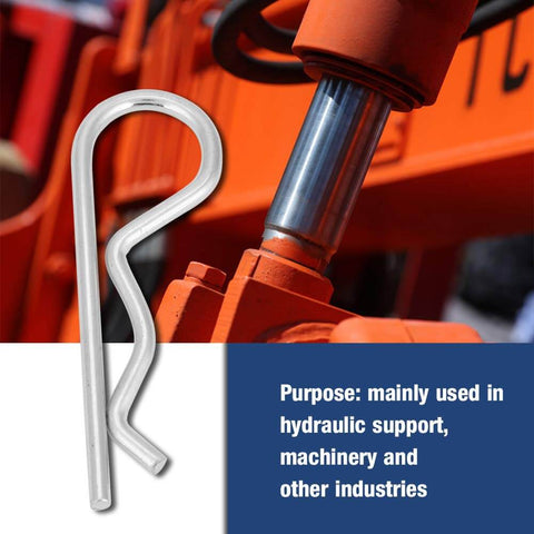 Galvanized Iron Cotter Pins Set of 10 B Type Zinc Plated Retaining Pins Spring Clips Hair Pin for Automotive Machinery and DIY Projects 3.5 by 75mm Durable Easy to Install shown next to hydraulic machinery.