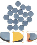 Huge Win Ultra Grip Furniture Sliders For Every Table Or Chair PTFE Floor Guard Pads To Save Hardwood While Pushing Heavy Appliances No Sweat Sticky Back Twenty Piece Set Ready To Go - Set of 20 blue self-adhesive sliders with a smooth top.