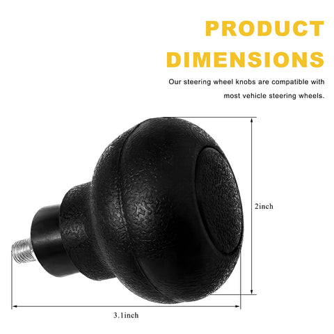 Steering Wheel Knob Spinner For One-Hand Driving, Non-Slip Universal Wheel Rotator, 8mm Screw Mount, 2-inch diameter, black rubber
