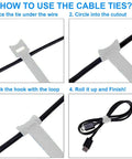 How to use 60 Pack 6 Inch Reusable Cable Ties With Hook And Loop For No Fuss Cable Management White Cord Organizer Straps.