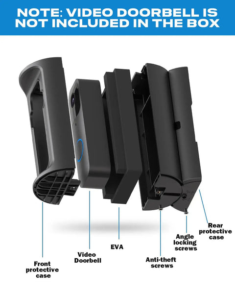 Exploded view of Adjustable 360 Degree No Drill Video Doorbell Mount For Ring Battery Doorbell Plus Pro Anti Theft Corner Kit