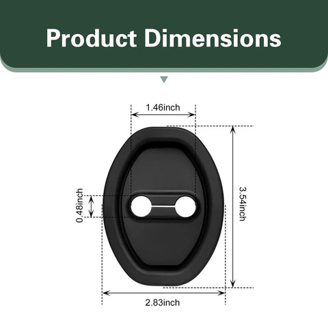 Top Shelf Soft Silicone Door Latch Covers 4 Pack Fits Cars Trucks Suv shown with product dimensions in inches.