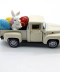 Vintage Easter Farmhouse Mini Diecast Metal Pickup Truck Decor With Eggs And Bunny For Tiered Tray Tabletop White Finish