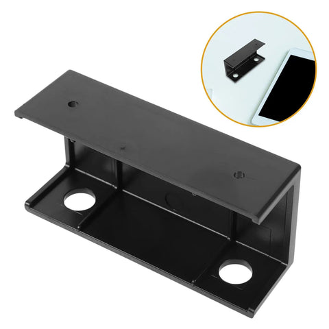 Under Desk Laptop Mount Holder With Keyboard Shelf And Router Stand Heavy Duty Steel Bracket Black, side view showing bracket features.