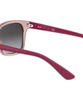 RJ9071S Kids Square Sunglasses for Narrow Faces, side view of transparent pink frame, light gray gradient lenses, 48 mm lens width