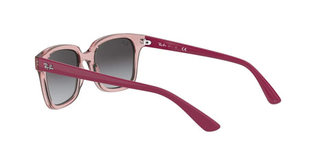 RJ9071S Kids Square Sunglasses for Narrow Faces, side view of transparent pink frame, light gray gradient lenses, 48 mm lens width