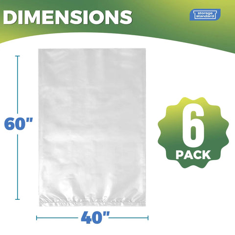Big Clear Storage Bags Six Pack Extra Large 40 By 60 Inches Waterproof See Through Plastic Bags With Zip Ties Heavy Duty