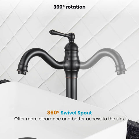 Single Handle Vessel Sink Faucet 360 Degree Swivel One Hole Farmhouse Lavatory Vanity Mixer Tap With Pop Up Drain Oil Rubbed Bronze Built Tough