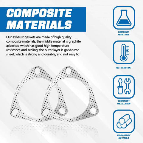 Two HEVLE 3.5-inch graphite exhaust flange gaskets for 2-bolt car exhaust systems.