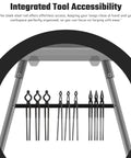 Heavy Duty Blacksmith Forge Stand For Single, Double, And Three Burner Kits Heat Resistant Steel Propane Forge Stand For Blacksmith Starter Kit 36 Inch Tool Stand with integrated tool rod holding blacksmith tongs.